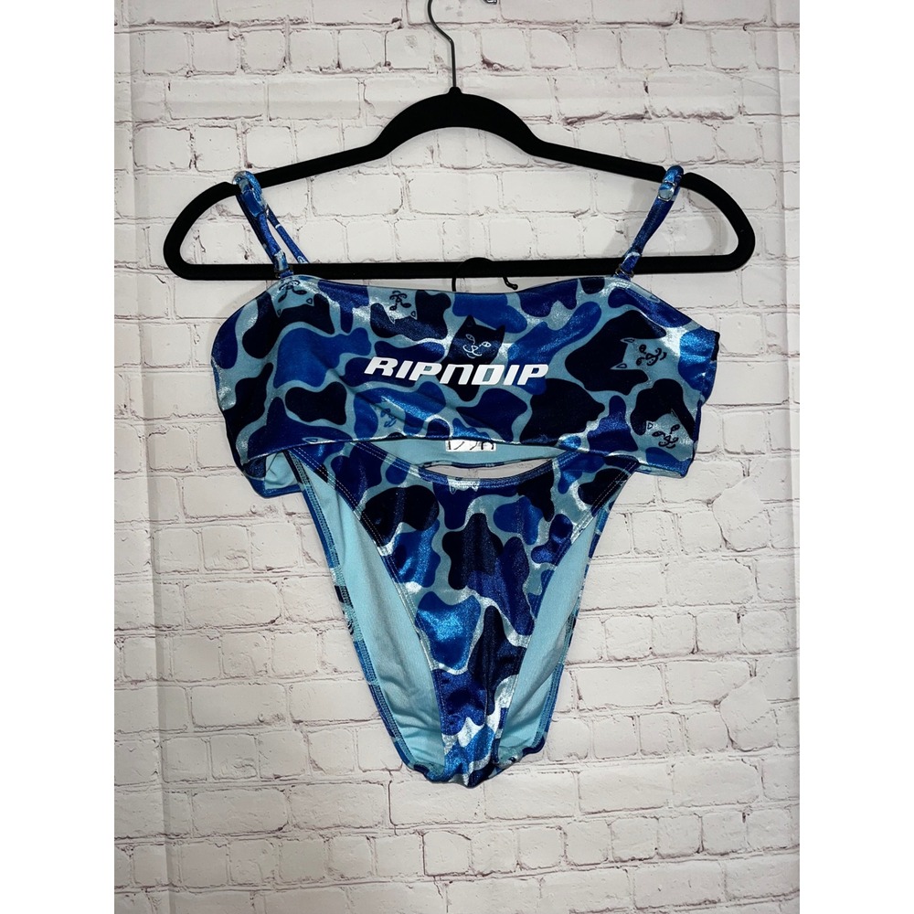 Ripndip Blue Camo Lord Nermal Velvet Bikini Set Bandeau High Cut Women Small - Picture 4 of 7